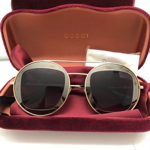 Gold-Tone & Gunmetal Round Sunglasses-Gucci